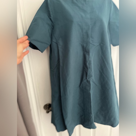 COS Cotton Linen A-Line Shirt Dress Mini Teal Blue Size 8 Minimalist Classic - Picture 15 of 15